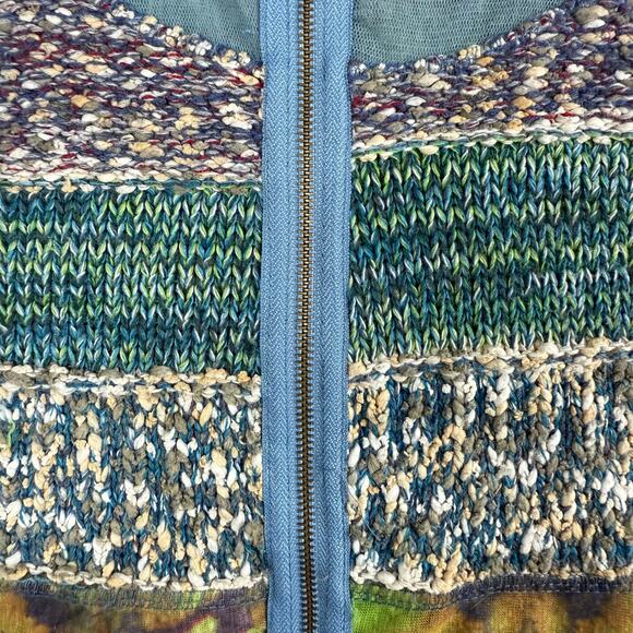 Boho Zip Up Cardigan Size S Emma G Mixed Media Sweater Blue Green Fairy - Picture 5 of 5